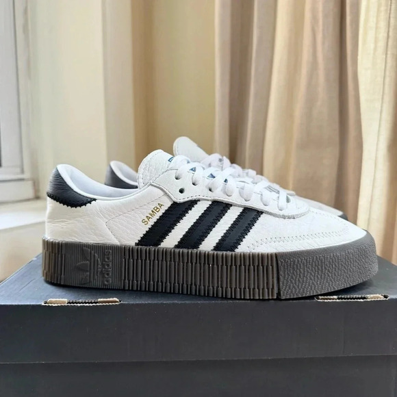 New Adidas Sambarose Sneaker Shoes Platform Women's in Black White Gum - Picture 10 of 10